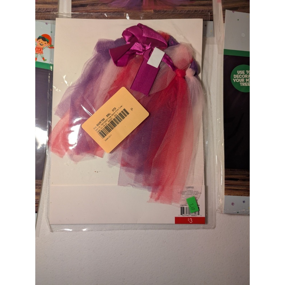 Lot of 8 Mini Christmas Tree Skirts 15" Purple Tulle & Blue‎ White Holiday Decor - Picture 2 of 3